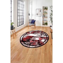 Napoli Home Çerçeveli Modern Dijital Baskılı Yıkanabilir Kaymaz Yuvarlak Salon Halısı,çerçeveli-Y-77-Kırmızı,