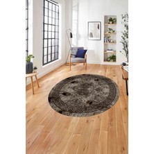 Napoli Home Çerçeveli Gül Detaylı Yıkanabilir Kaymaz Yuvarlak Salon Halısı, ÇERÇEVELİ-Y-108-KAHVE,