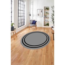 Napoli Home Çerçeveli Geçişli Çizgi Detaylı Yıkanabilir Kaymaz Yuvarlak Salon Halısı, Çerçeveli-Y-54-Gri,