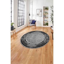 Napoli Home Çerçeveli Çizgi Detaylı Baskılı Yıkanabilir Kaymaz Yuvarlak Salon Halısı,çerçeveli-Y-87-Antrasit,