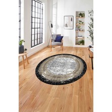 Napoli Home Çerçeveli Klasik Modern Yıkanabilir Kaymaz Yuvarlak Salon Halısı, ÇERÇEVELİ-Y-127-BEJ,