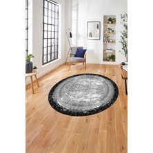 Napoli Home Çerçeveli Klasik Modern Yıkanabilir Kaymaz Yuvarlak Salon Halısı, ÇERÇEVELİ-Y-127-GRİ,