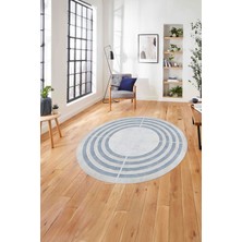 Napoli Home Çerçeveli Dikdörtgen Çizgili Yıkanabilir Kaymaz Yuvarlak Salon Halısı, ÇERÇEVELİ-Y-103-MAVİ,