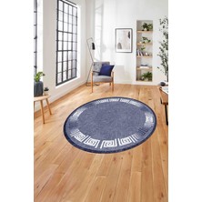 Napoli Home Çerçeveli Vektörel Mermer Desenli Yıkanabilir Kaymaz Yuvarlak Salon Halısı, Çerçeveli-Y-95-Mavi,
