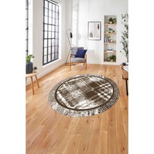 Napoli Home Çerçeveli Otantik Desen Yıkanabilir Kaymaz Yuvarlak Salon Halısı, ÇERÇEVELİ-Y-121-KAHVE,
