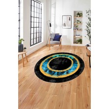 Napoli Home Çerçeveli Klasik Modern Baskılı Yıkanabilir Kaymaz Yuvarlak Salon HALISI,ÇERÇEVELİ-Y-130-TURKUAZ,