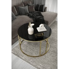 Home Plus Mobilya Çift Bacak Orta Sehpa Gold Ayak Siyah Ayna