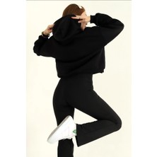 Eşofman Takımı Sweatshirt Kapşonlu  Üç Iplik Şardonlu Siyah