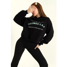 Eşofman Takımı Sweatshirt Kapşonlu  Üç Iplik Şardonlu Siyah