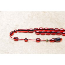 Kırmızı Zar Kehribar Tesbih 8X11 Mm- Enes Abdo Usta Imzalı Tespih