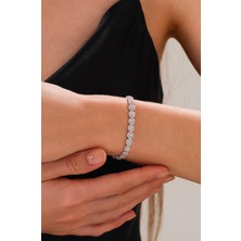 TMT Silver Gümüş Yuvarlak Beyaz Zirkon Taşlı Pırlanta Modeli Rodyumlu Su Yolu Bileklik