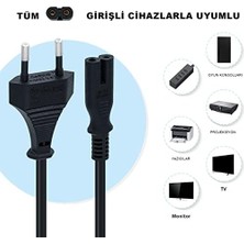 Store Ps3 / Ps4 / Ps5 / Xbox Series S-X Uyumlu Güç Kablosu 1.5 Metre 2pin Güç Kablosu Projeksiyon - Monitör - Tv Universal 2pin Güç Kablosu
