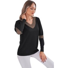 Lavella Kadın V Yaka Simli Kol Detaylı Kazak 12787 BGL-ST04108