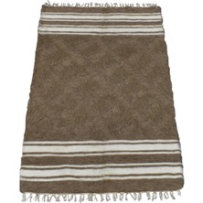 Kilim Antik El Dokuma Yün Çizgili Tiftik Siirt Battaniyesi 0023 - Yeni - Açık Kahverengi