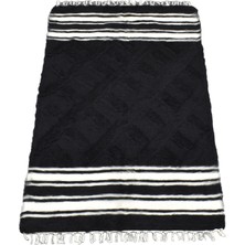 Kilim Antik El Dokuma Yün Çizgili Tiftik Siirt Battaniyesi 0016 - Yeni - Siyah