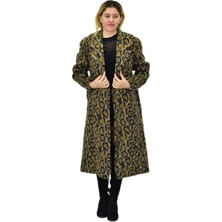 Baglan Kadın Leopar Desenli Uzun Kaşe Kaban BGL-ST04064