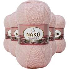 Nako 5 Adet Angora Lüks El Örgü İpi Powder 21356