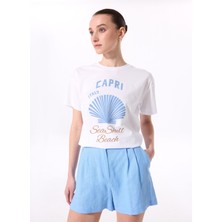 Fabrika Bisiklet Yaka Baskılı Beyaz Kadın T-Shirt F5SL-TST0468
