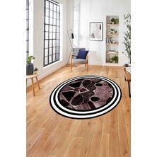 Napoli Home Çerçeveli Mermer Görünümlü Yıkanabilir Kaymaz Yuvarlak Salon Halısı, ÇERÇEVELİ-Y-124-BORDO,