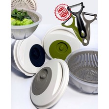Çevirmeli Mekanizmalı Pratik Sebze Kurutucu Geniş Kapasite Ergonomik Tasarım Salata Kurutucu 4.5 Lt Soyacak Hediyeli