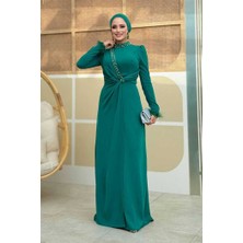 Taş ve Tüy Detaylı Abiye 7021 Zümrüt