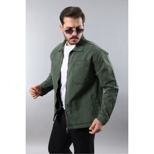 Little Cup Jeans Co Erkek Regular Fit Haki Spor Model Fermuarlı Kot Ceket