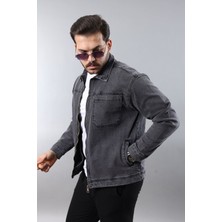 Little Cup Jeans Co Erkek Regular Fit Siyah Kar Yıkama Spor Model Fermuarlı Kot Ceket