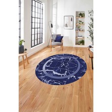 Napoli Home Çerçeveli Mermer Deseneli Yıkanabilir Kaymaz Yuvarlak Salon Halısı, Çerçeveli-Y-64-Lacivert,