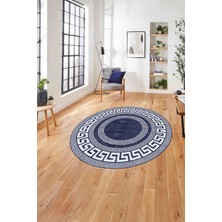 Napoli Home Çerçeveli Vektörel Modelli Sade Yıkanabilir Kaymaz Yuvarlak Salon Halısı,çerçeveli-Y-90-Lacivert,