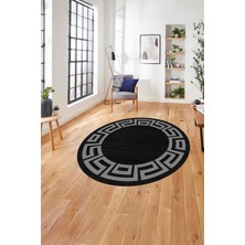 Napoli Home Çerçeveli Geometrik Kenar Detay Yıkanabilir Kaymaz Yuvarlak Salon Halısı, ÇERÇEVELİ-Y-116-SİYAH,