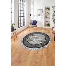Napoli Home Çerçeveli Otantik Desen Detaylı Yıkanabilir Kaymaz Yuvarlak Salon Halısı, ÇERÇEVELİ-Y-115-GRİ,