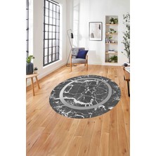 Napoli Home Çerçeveli Mermer Deseneli Yıkanabilir Kaymaz Yuvarlak Salon Halısı, Çerçeveli-Y-64-Gri,
