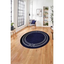 Napoli Home Çerçeveli Hitit Model Yıkanabilir Kaymaz Yuvarlak Salon Halısı, Çerçeveli-Y-71-Lacivert,