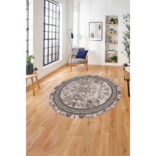 Napoli Home Çerçeveli Mermer Desen Baskılı Yıkanabilir Kaymaz Yuvarlak Salon Halısı, ÇERÇEVELİ-Y-100-VİZON,