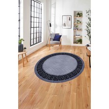 Napoli Home Çerçeveli Çizgi Detaylı Modern Yıkanabilir Kaymaz Yuvarlak Salon HALISI,ÇERÇEVELİ-Y-101-LACİVERT,