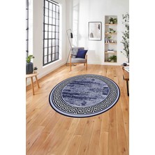 Napoli Home Çerçeveli Klasik Modern Baskılı Yıkanabilir Kaymaz Yuvarlak Salon HALISI,ÇERÇEVELİ-Y-106-LACİVERT,