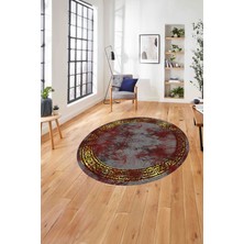 Napoli Home Çerçeveli Sade Modern Baskılı Yıkanabilir Kaymaz Yuvarlak Salon Halısı, Çerçeveli-Y-104-Kırmızı,