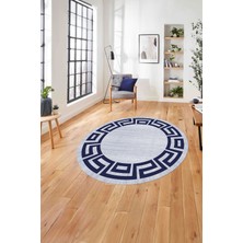 Napoli Home Çerçeveli Geometrik Kenarlı Yıkanabilir Kaymaz Yuvarlak Salon Halısı, ÇERÇEVELİ-Y-116-LACİVERT,