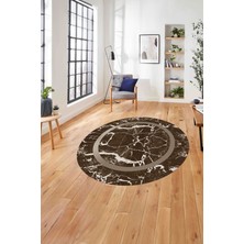 Napoli Home Çerçeveli Mermer Deseneli Yıkanabilir Kaymaz Yuvarlak Salon Halısı, Çerçeveli-Y-64-Kahve,