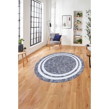 Napoli Home Çerçeveli Hasır Görünümlü Yıkanabilir Kaymaz Yuvarlak Salon Halısı, Çerçeveli-Y-69-Lacivert,