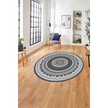 Napoli Home Çerçeveli Göbek Desenli Yıkanabilir Kaymaz Yuvarlak Salon Halısı, Çerçeveli-Y-88-Gri,