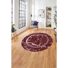 Napoli Home Çerçeveli Mermer Deseneli Yıkanabilir Kaymaz Yuvarlak Salon Halısı, Çerçeveli-Y-64-Kırmızı,