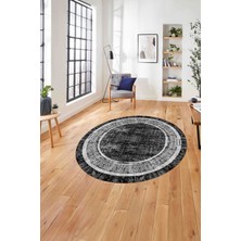 Napoli Home Çerçeveli Otantik Desen Detay Yıkanabilir Kaymaz Yuvarlak Salon Halısı, ÇERÇEVELİ-Y-115-ANTRASİT,