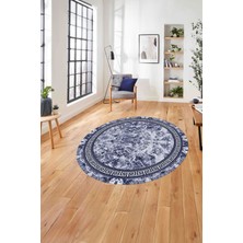 Napoli Home Çerçeveli Mermer Desen Baskılı Yıkanabilir Kaymaz Yuvarlak Salon HALISI,ÇERÇEVELİ-Y-100-LACİVERT,