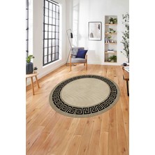 Napoli Home Çerçeveli Çizgi Detaylı Modern Yıkanabilir Kaymaz Yuvarlak Salon Halısı, ÇERÇEVELİ-Y-101-KAHVE,