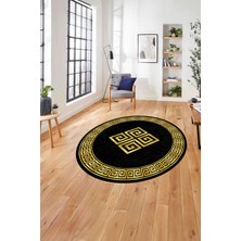 Napoli Home Çerçeveli Vektörel Desenli Yıkanabilir Kaymaz Yuvarlak Salon Halısı, Çerçeveli-Y-82-Antrasit,