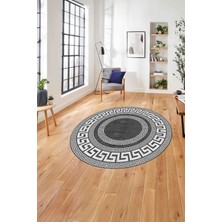 Napoli Home Çerçeveli Vektörel Modelli Sade Yıkanabilir Kaymaz Yuvarlak Salon Halısı, Çerçeveli-Y-90-Gri,