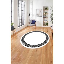 Napoli Home Çerçeveli Sade Vektörel Model Yıkanabilir Kaymaz Yuvarlak Salon Halısı, Çerçeveli-Y-98-Beyaz,