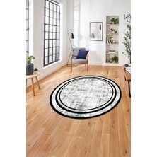 Napoli Home Çerçeveli Sade Modern Baskılı Yıkanabilir Kaymaz Yuvarlak Salon Halısı, Çerçeveli-Y-80-Gri,