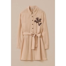 Seçil Kadın Kuşaklı Nakış Detaylı Tunik - Bej